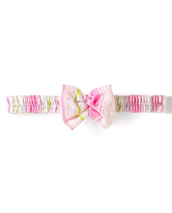 Babyhug Single Jersey Knit Sleeveless Striped Frock with Headband with Frill Detailing - Pink