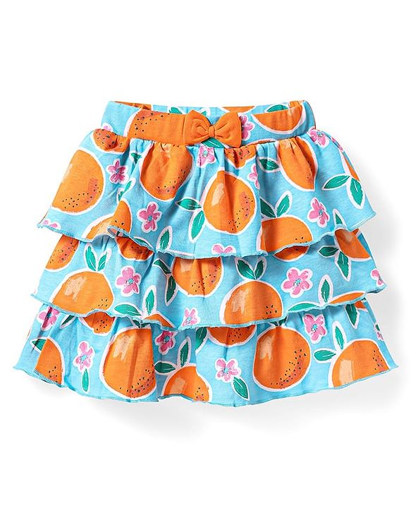 Babyhug Single Jersey Knit Sleeveless Top & Frill Skirts Set with Orange Print - Orange & Blue