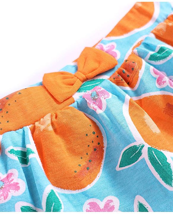 Babyhug Single Jersey Knit Sleeveless Top & Frill Skirts Set with Orange Print - Orange & Blue
