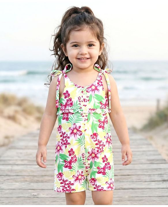 Babyhug Cotton Sleeveless Knit Sleeveless Jumpsuit with with Floral Print - Light Green