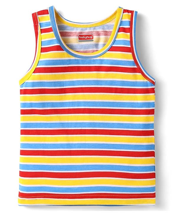 Babyhug 100% Cotton Single Jersey Knit Sleeveless Sando With Striped Print - Yellow