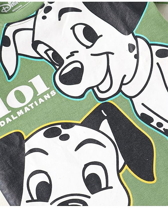 Babyhug Disney Single Jersey Knit Half Sleeves T-Shirt & Shorts Set with 101 Dalmatian Graphics - Olive Green & Yellow