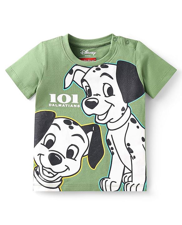 Babyhug Disney Single Jersey Knit Half Sleeves T-Shirt & Shorts Set with 101 Dalmatian Graphics - Olive Green & Yellow