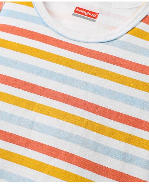 Babyhug 100 % Cotton Knit Sleeveless Striped Sando - White
