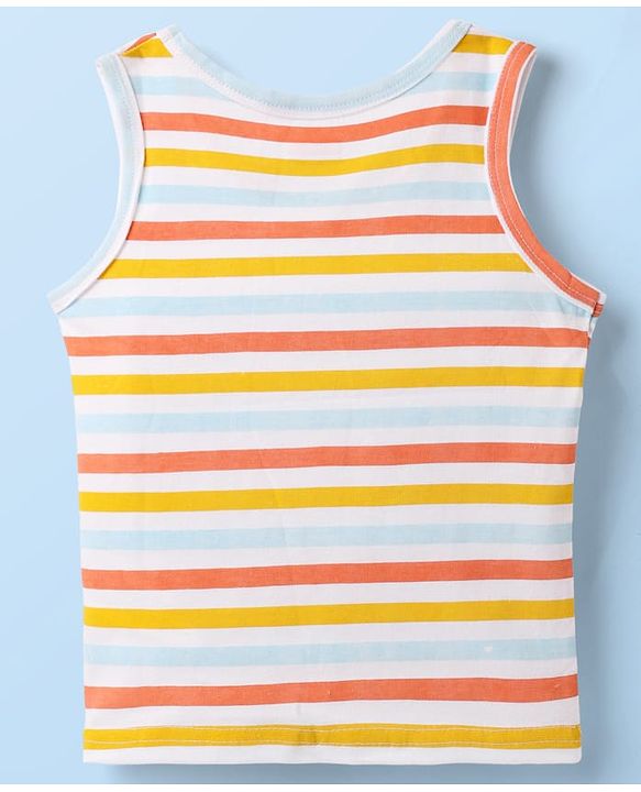 Babyhug 100 % Cotton Knit Sleeveless Striped Sando - White