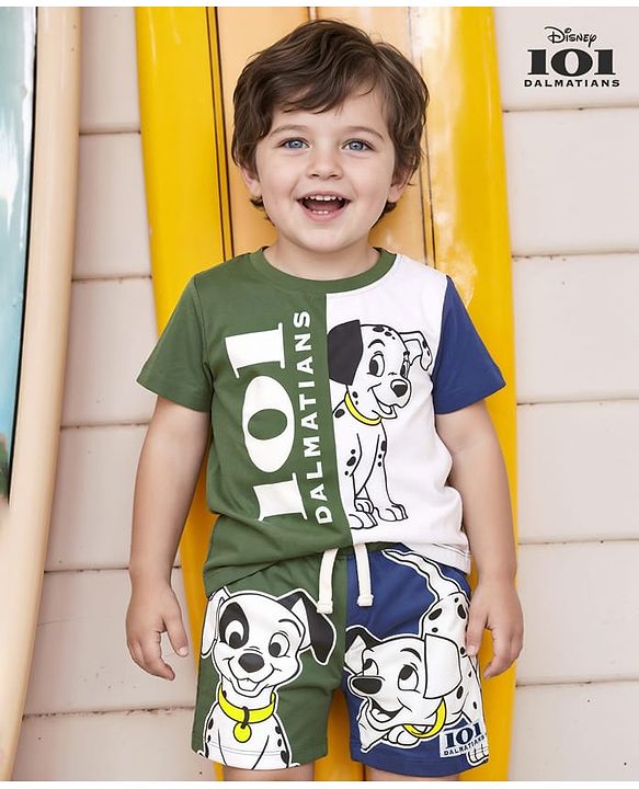 Babyhug Disney Single Jersey Knit Half Sleeves T-Shirt & Shorts Set With 101 Dalmatians Graphics - Multicolor