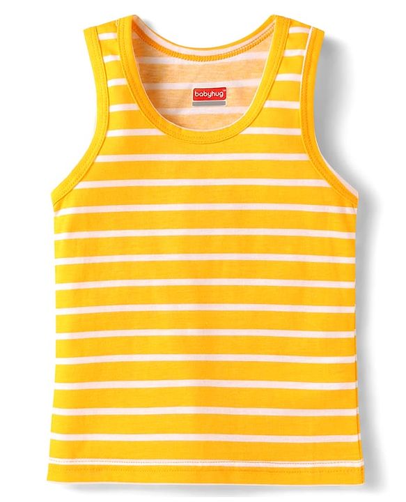 Babyhug 100% Cotton Single Jersey Knit Sleeveless Sando With Striped Print - Yellow