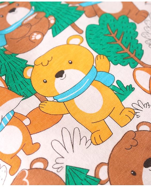 Babyhug 100% Cotton Knit Sleeveless Sando with Bear Print - White Yellow & Brown