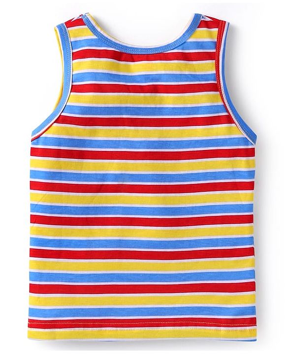 Babyhug 100 % Cotton Knit Sleeveless Sando with Stripes - Blue & Red & Yellow