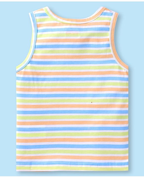 Babyhug 100 % Cotton Knit Sleeveless Sando with Stripes - Blue & Peach & Green