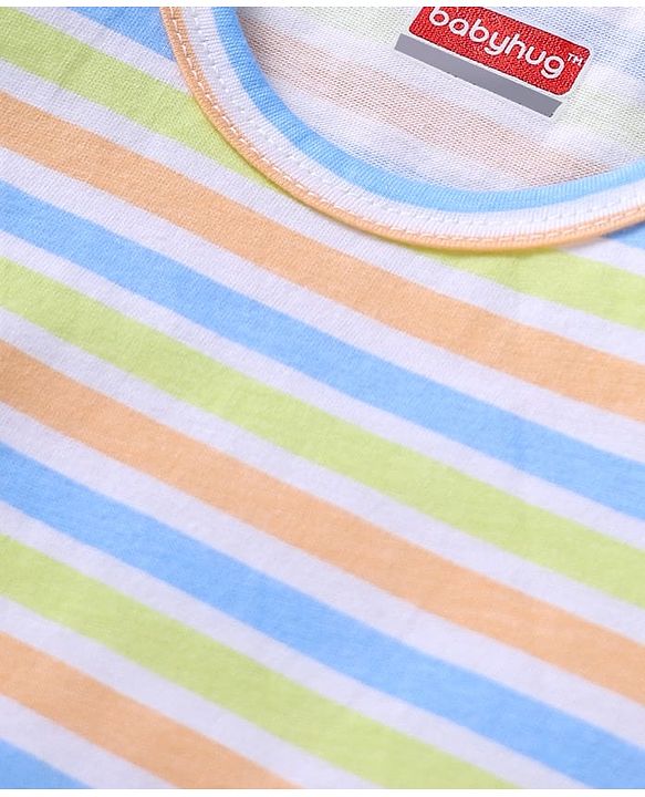 Babyhug 100 % Cotton Knit Sleeveless Sando with Stripes - Blue & Peach & Green