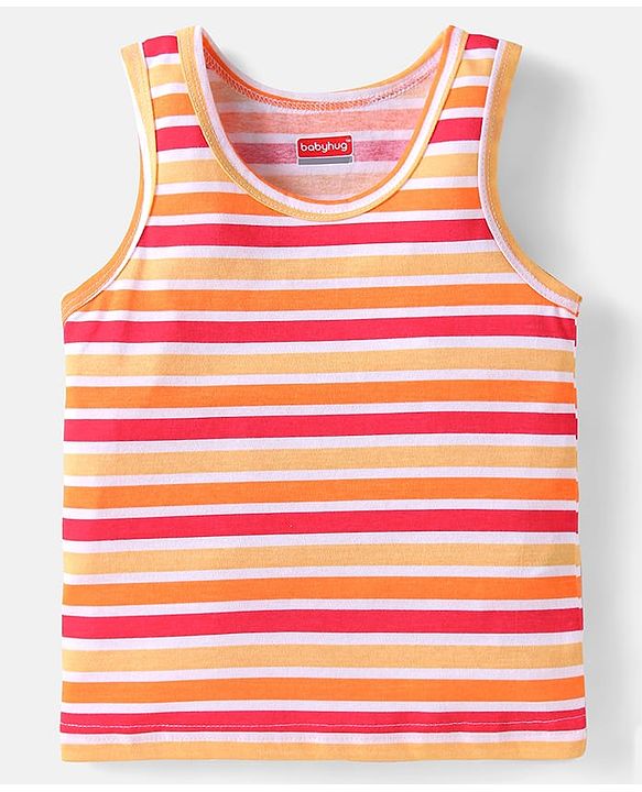 Babyhug 100% Cotton Knit Sleeveless Sando with Stripes - Red & Yellow