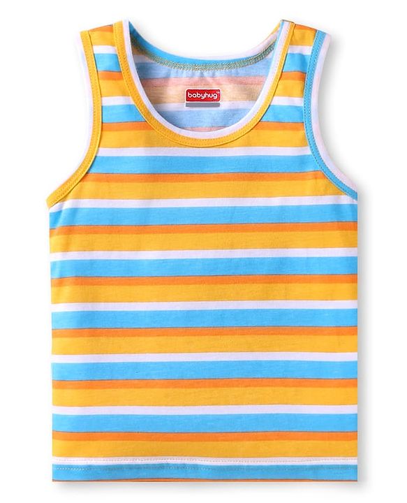 Babyhug 100 % Cotton Knit Sleeveless Sando with Stripes - Blue & Orange