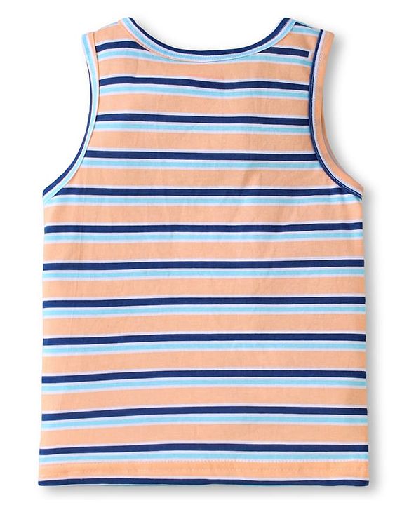 Babyhug 100 % Cotton Knit Sleeveless Sando with Stripes - Blue & Peach