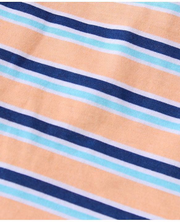 Babyhug 100 % Cotton Knit Sleeveless Sando with Stripes - Blue & Peach