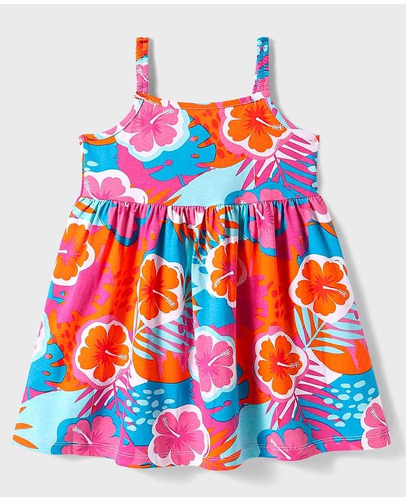 Babyhug Cotton Woven Sleeveless Dress With Floral Print - Multicolor