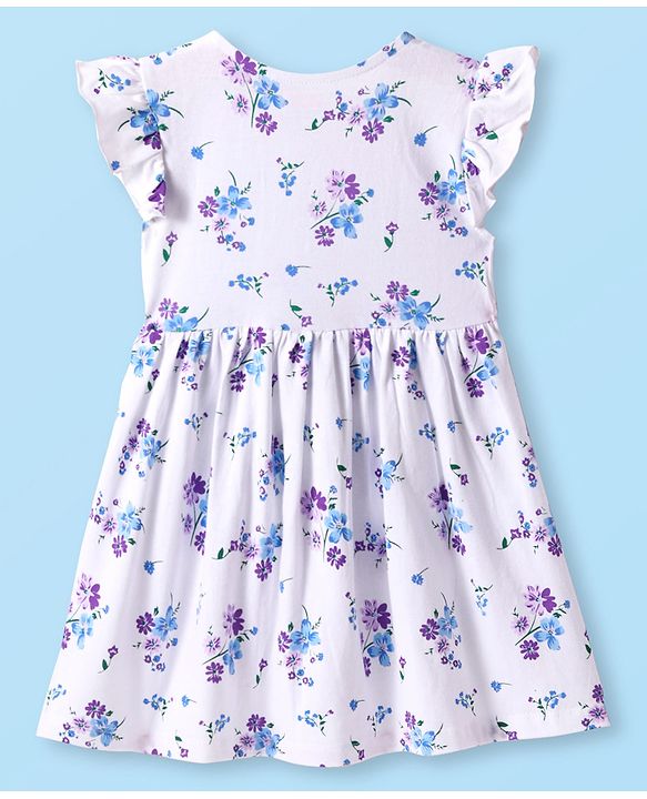 Babyhug Cotton Woven Frill Sleeves Frock With Floral Print & Bloomer - White