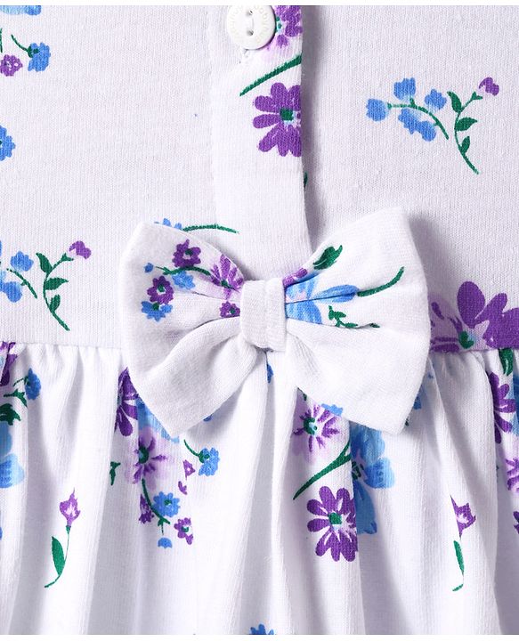 Babyhug Cotton Woven Frill Sleeves Frock With Floral Print & Bloomer - White