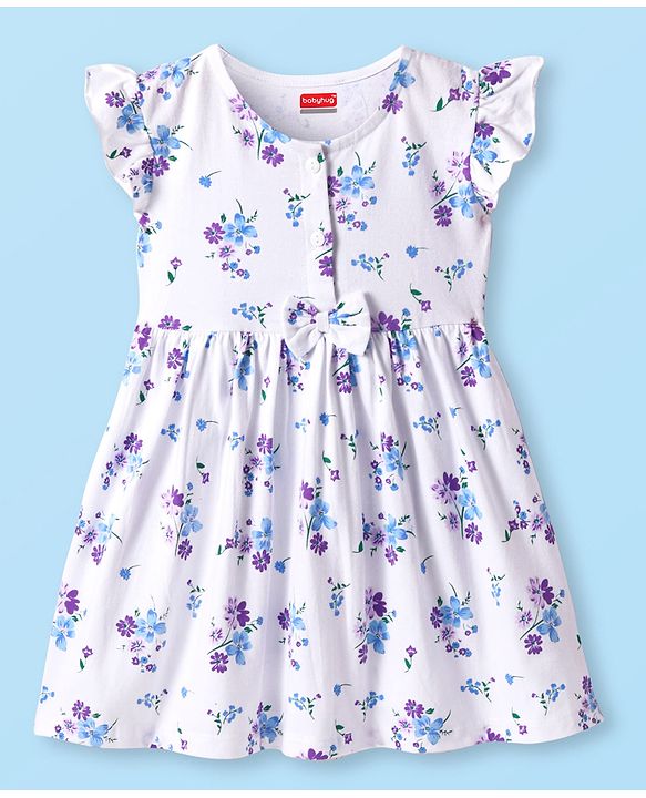 Babyhug Cotton Woven Frill Sleeves Frock With Floral Print & Bloomer - White