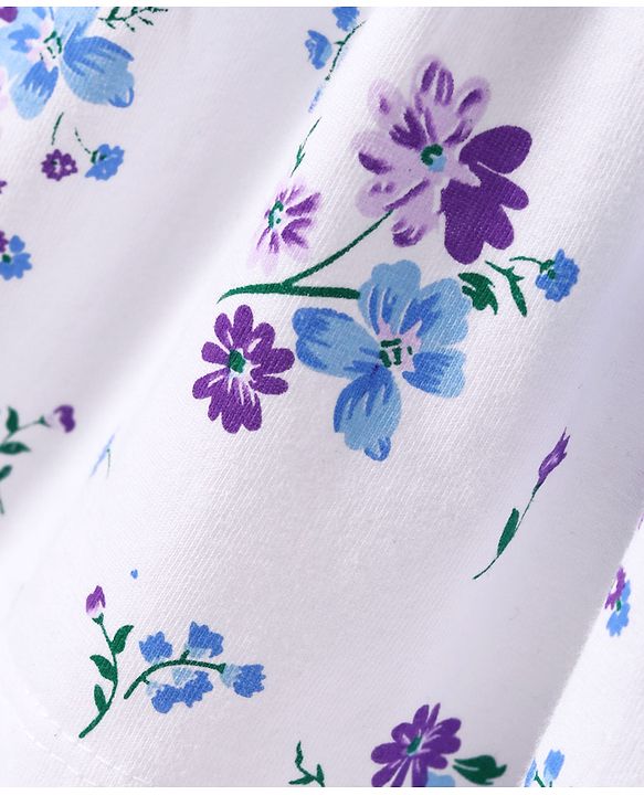 Babyhug Cotton Woven Frill Sleeves Frock With Floral Print & Bloomer - White
