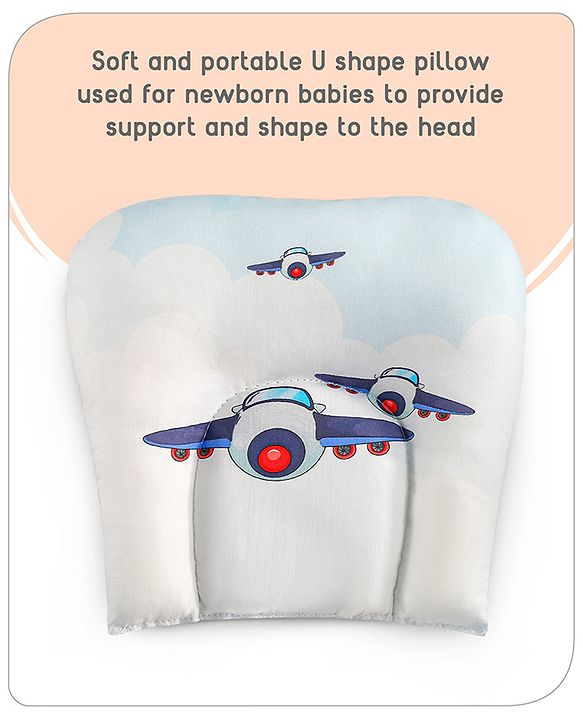 Babyhug 100% Cotton Digital Print Mattress Set with Mosquito Net Aeroplane Theme - White