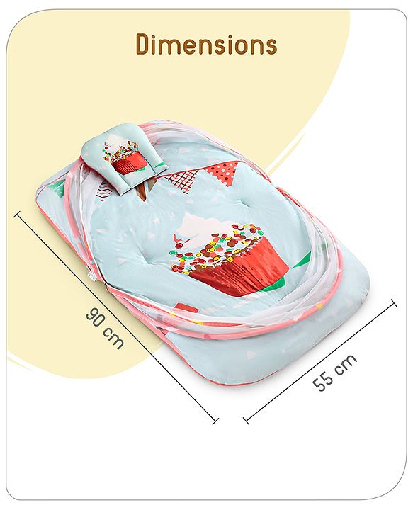 Babyhug 100% Cotton Digital Print Mattress Set with Mosquito Net Aeroplane Theme - White