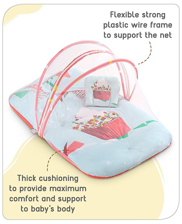 Babyhug 100% Cotton Digital Print Mattress Set with Mosquito Net Aeroplane Theme - White