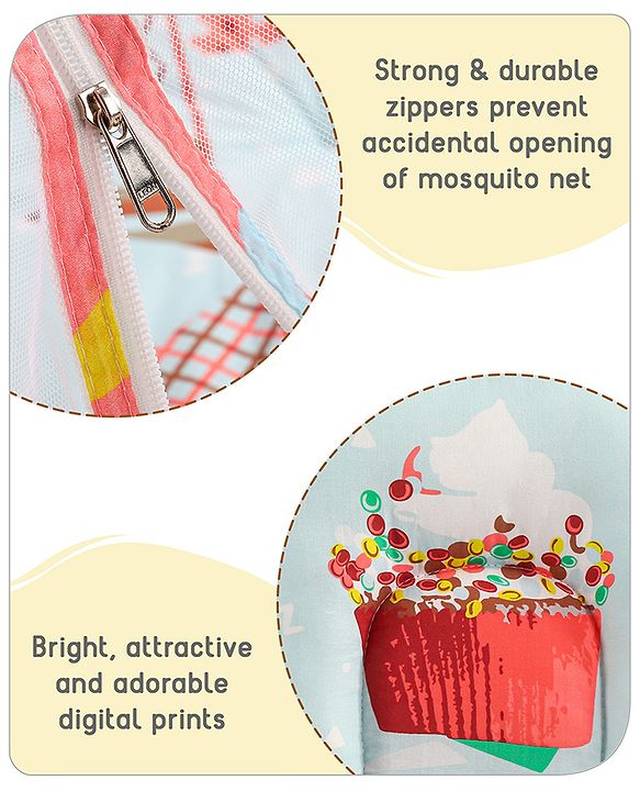 Babyhug 100% Cotton Digital Print Mattress Set with Mosquito Net Aeroplane Theme - White