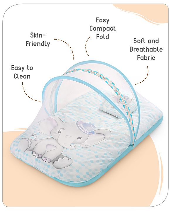 Babyhug 100% Cotton Digital Print Mattress Set with Mosquito Net Aeroplane Theme - White