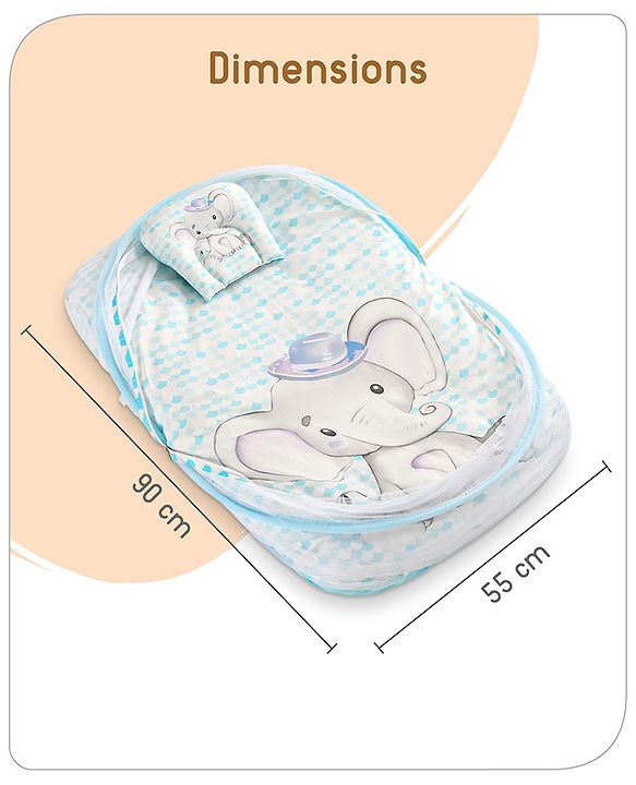 Babyhug 100% Cotton Digital Print Mattress Set with Mosquito Net Aeroplane Theme - White