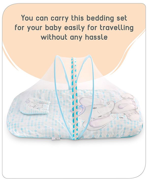 Babyhug 100% Cotton Digital Print Mattress Set with Mosquito Net Aeroplane Theme - White