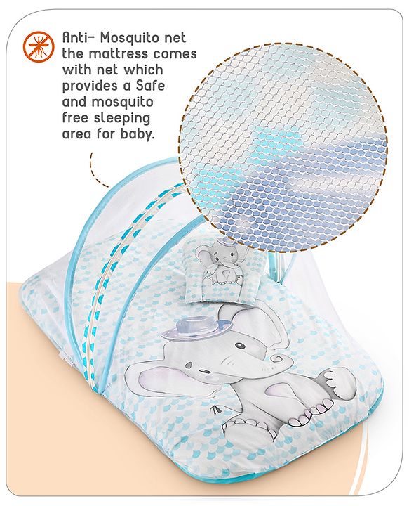 Babyhug 100% Cotton Digital Print Mattress Set with Mosquito Net Aeroplane Theme - White