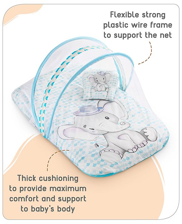 Babyhug 100% Cotton Digital Print Mattress Set with Mosquito Net Aeroplane Theme - White