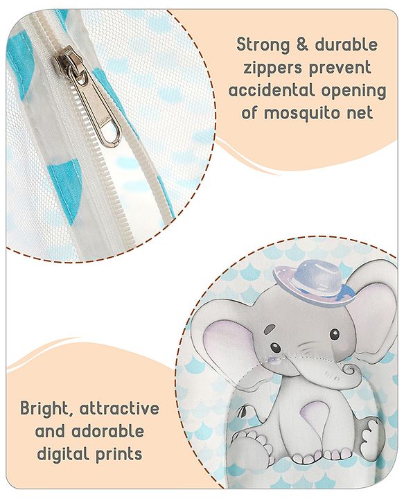 Babyhug 100% Cotton Digital Print Mattress Set with Mosquito Net Aeroplane Theme - White
