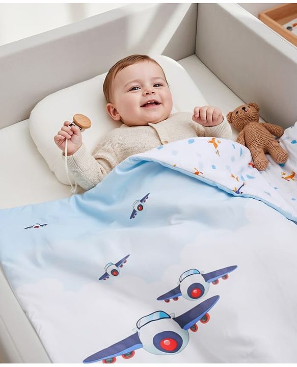 Babyhug Cotton Digital Print Quilt Aeroplane Theme - White