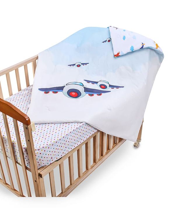 Babyhug Cotton Digital Print Quilt Aeroplane Theme - White
