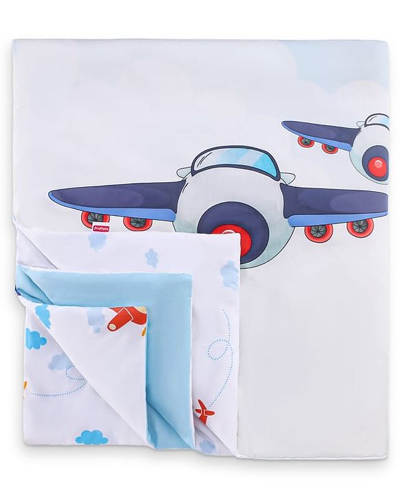 Babyhug Cotton Digital Print Quilt Aeroplane Theme - White