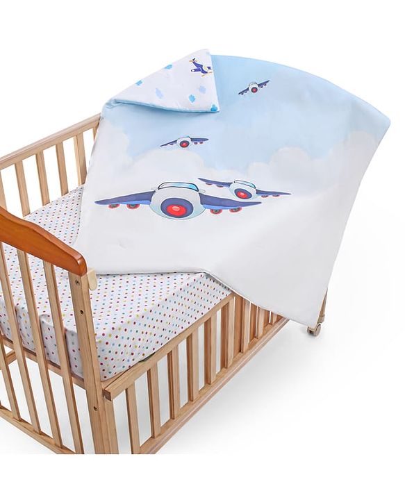 Babyhug Cotton Digital Print Quilt Aeroplane Theme - White