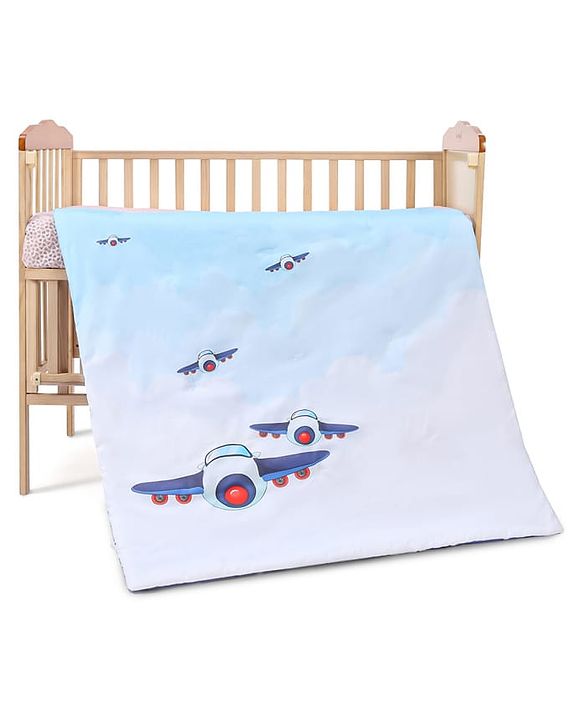 Babyhug Cotton Digital Print Quilt Aeroplane Theme - White