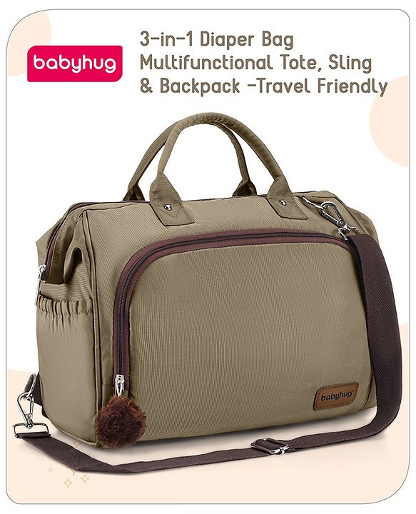 Babyhug 3-in-1 Diaper Bag Multifunctional Tote Sling & Backpack for Travel  - Brown