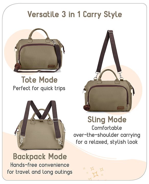 Babyhug 3-in-1 Diaper Bag Multifunctional Tote Sling & Backpack for Travel  - Brown