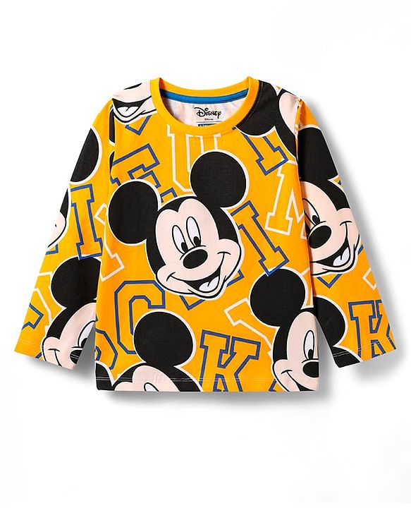 Pine Kids Disney Single Jersey Knit Full Sleeves Night Suit With Mickey Mouse Print - Yellow