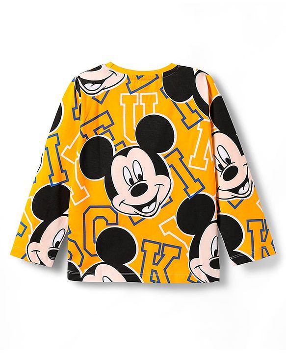 Pine Kids Disney Single Jersey Knit Full Sleeves Night Suit With Mickey Mouse Print - Yellow