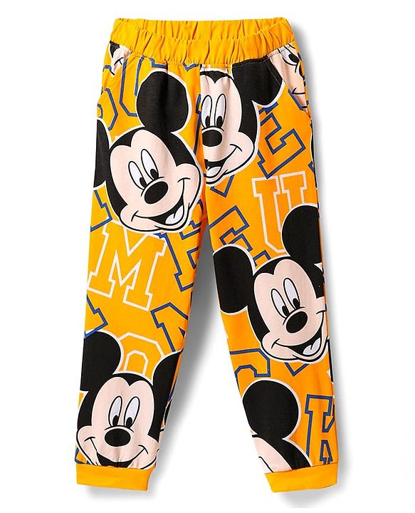 Pine Kids Disney Single Jersey Knit Full Sleeves Night Suit With Mickey Mouse Print - Yellow