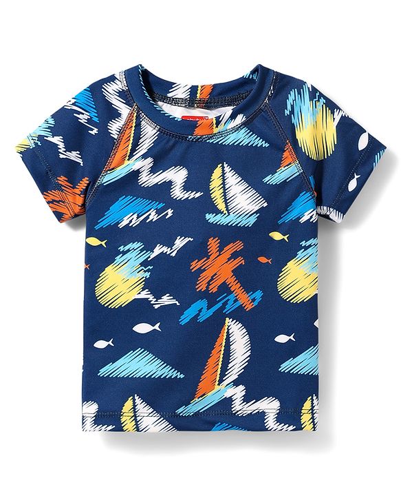 Babyhug Cotton Water Repellant Half Sleeves Two Piece Swimming Suit - Navy Blue