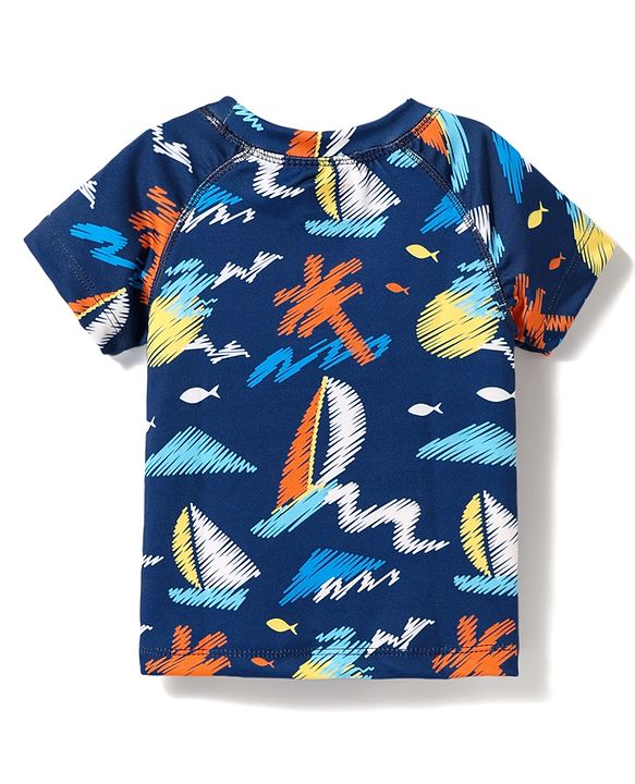 Babyhug Cotton Water Repellant Half Sleeves Two Piece Swimming Suit - Navy Blue