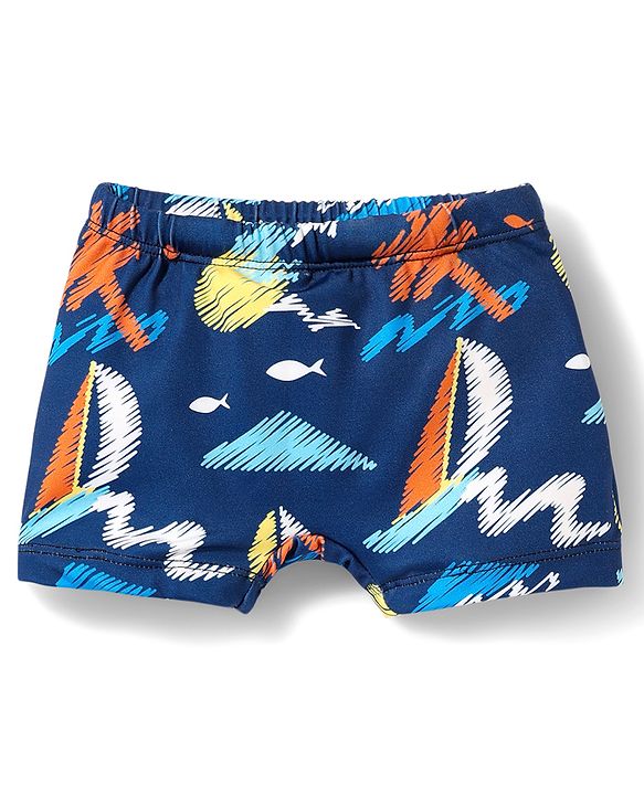 Babyhug Cotton Water Repellant Half Sleeves Two Piece Swimming Suit - Navy Blue