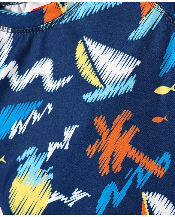 Babyhug Cotton Water Repellant Half Sleeves Two Piece Swimming Suit - Navy Blue