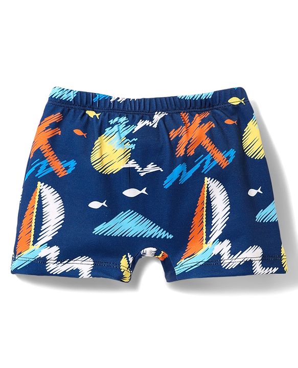 Babyhug Cotton Water Repellant Half Sleeves Two Piece Swimming Suit - Navy Blue