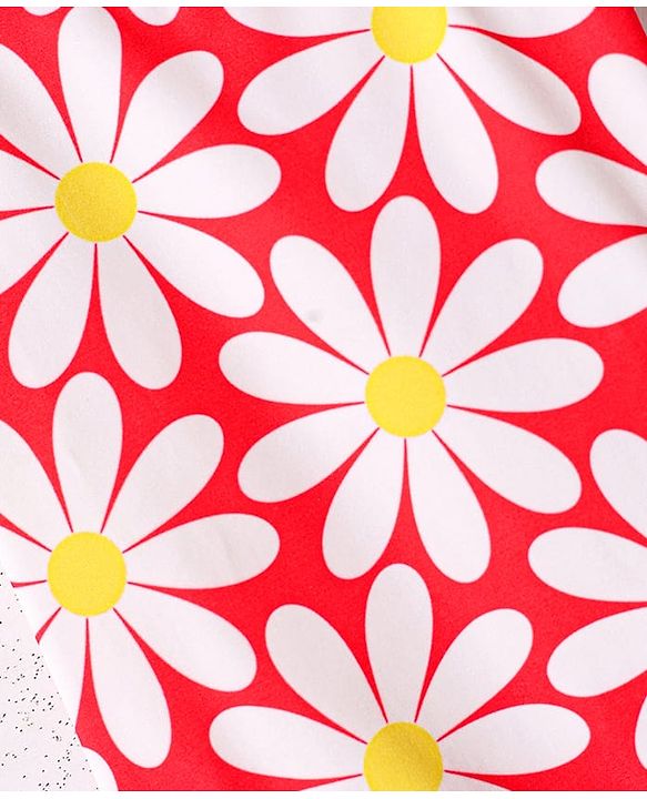 Babyhug Cotton Water Repellant Sleeveless V Cut Swim Suit With Floral Print - Red
